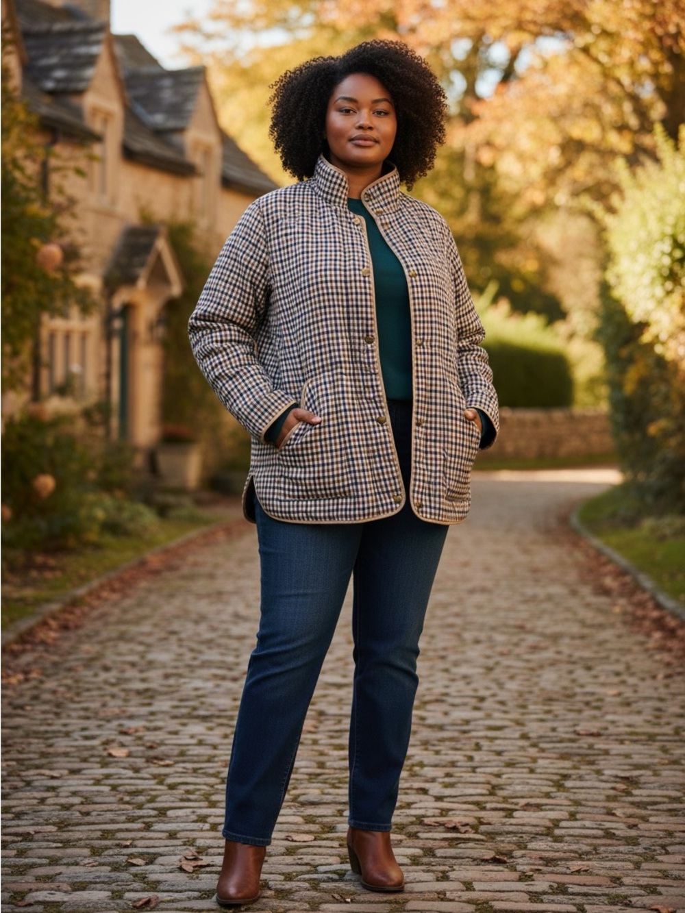 Lands’ End Women’s Quilted Gingham Jacket 2X 20W 22W Snap Zip Lightweight Coat - Picture 13 of 16